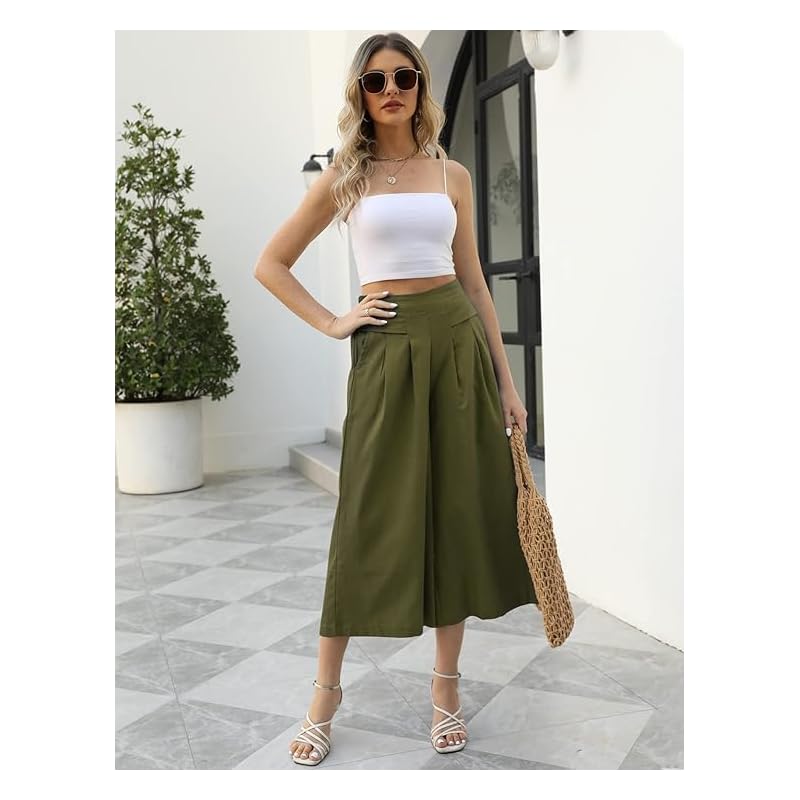 OOMPH! Cotton Linen Palazzo Pant for Women Women' High Rise High Waist Trousers Flowy Wide Leg Plazzo Pant Trouser wi