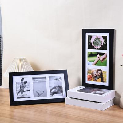 Dřevěný fotorámeček se 3 otvory Rohož Domácí kancelář Montáž na stěnu Horizontální Vertikální Stojací Dekorativní koláž Rámeček pro displej