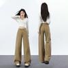 Spring Summer Vintage Raised Side Seam Unique Design Slim Floor Wide Leg Denim Pants For Women Casual Pants Oversize Denim Trousers