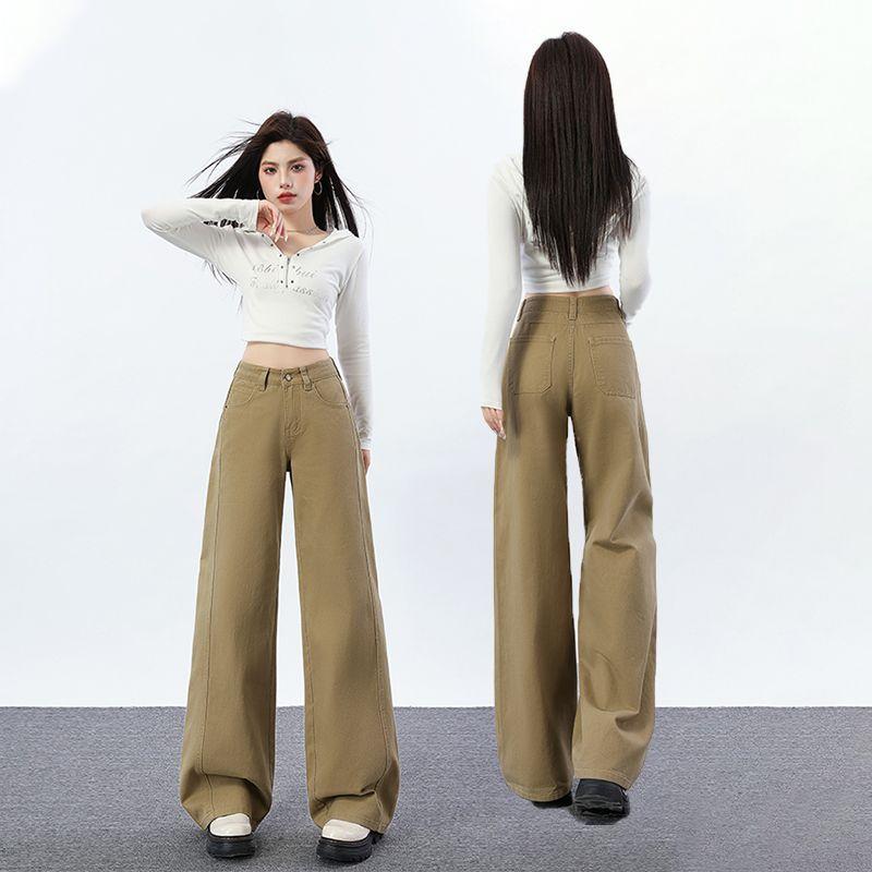 Spring Summer Vintage Raised Side Seam Unique Design Slim Floor Wide Leg Denim Pants For Women Casual Pants Oversize Denim Trousers