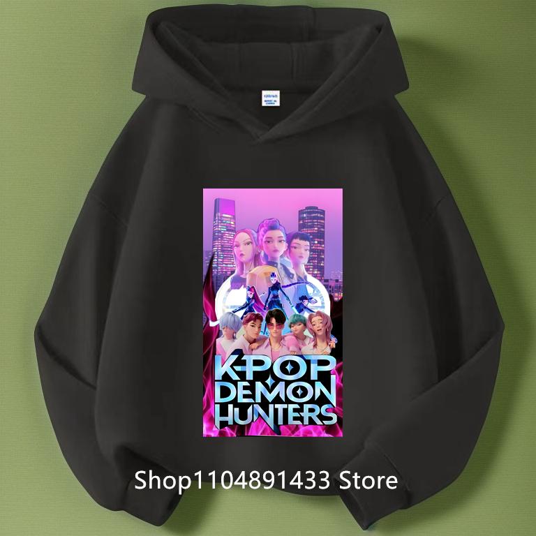 Kpop Dämonenjäger Kinder Logo Merch Hoodies Mädchen Jungen Sportliches Sweatshirt Langarm Lässiger Pullover ohne Kordelzug Hoodie