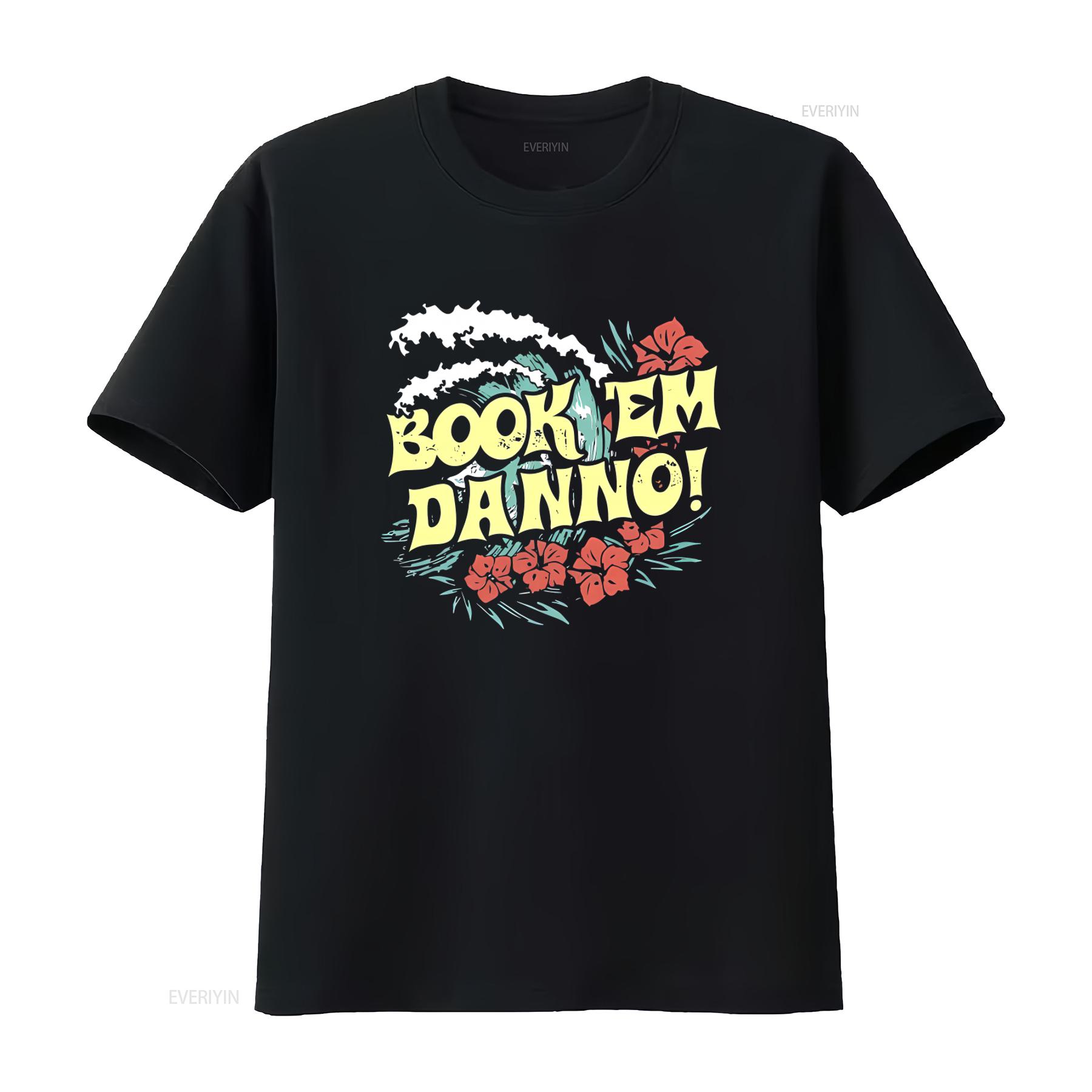

Book em Danno T Shirt with Bold Design Hawaiian Floral Wave Print Perfect for Beach Lovers Retro Fans vintage Washed 4XL