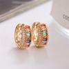 Luxury Female White Pink Rainbow Zircon Stone Hoop Earrings Vintage Fashion Gold Color Wedding Jewelry For Women