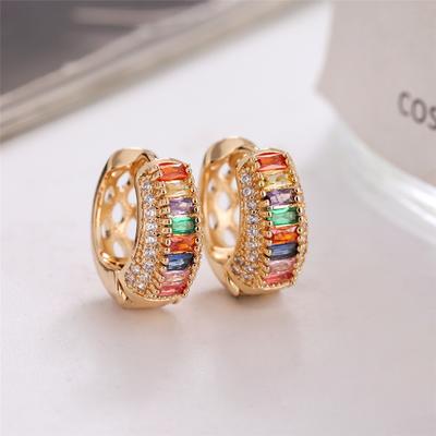 Luxury Female White Pink Rainbow Zircon Stone Hoop Earrings Vintage Fashion Gold Color Wedding Jewelry For Women
