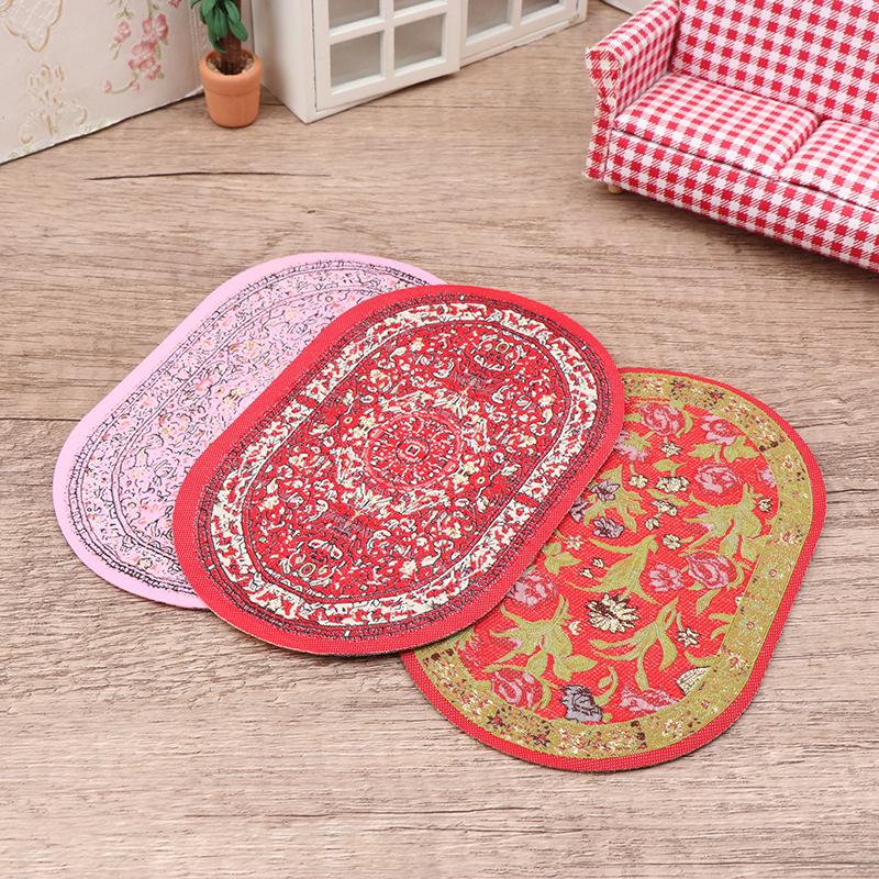 1:12 Dollhouse Miniature Round Floor Rug Cover Oval Carpet Floor Mat Model Bedroom Living Room Decor Toy Doll House Accessories