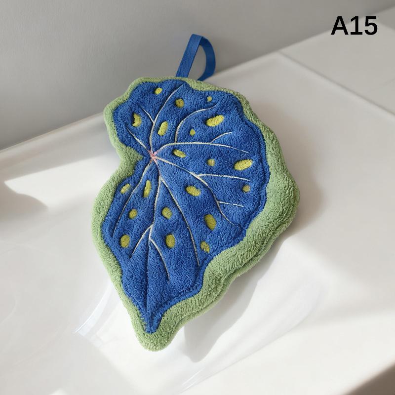 Hot Plant Leaves Hot Plant Cartoon Hand Towel Double-Layer Absorbent Thickened Quick Drying With Hanging Design Bathroom Kitchen