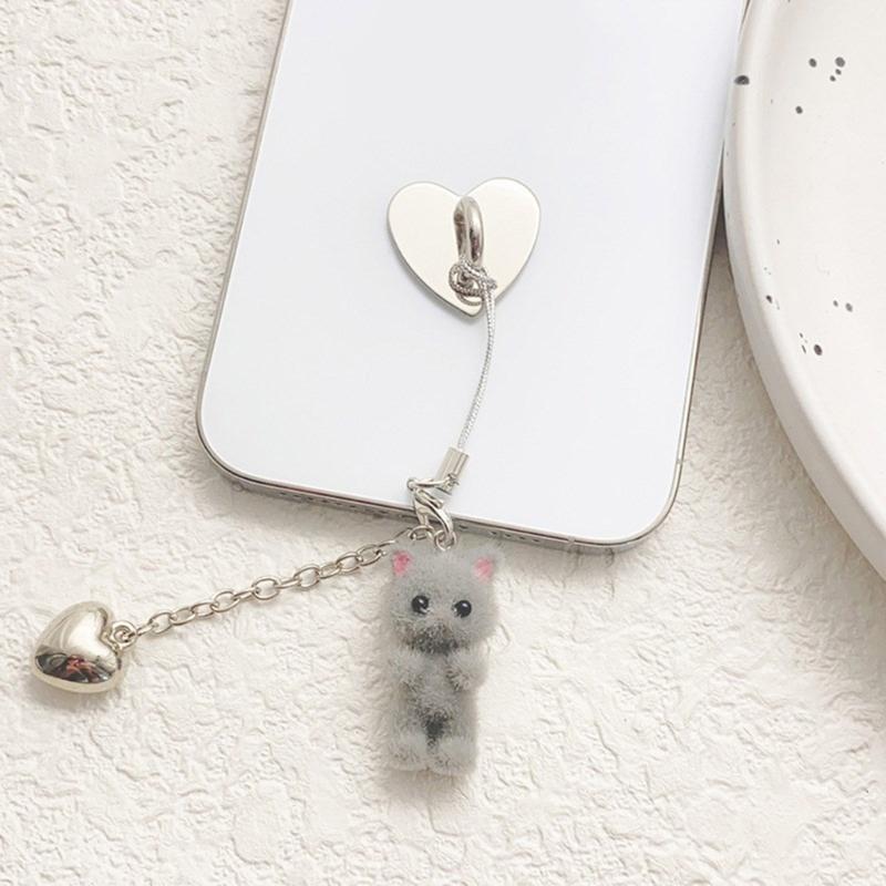 Fashion Flocking Cat Heart Pendant Phone Straps Lanyard Pocket Keychain Strap Backpack Charm Car Key Decoration