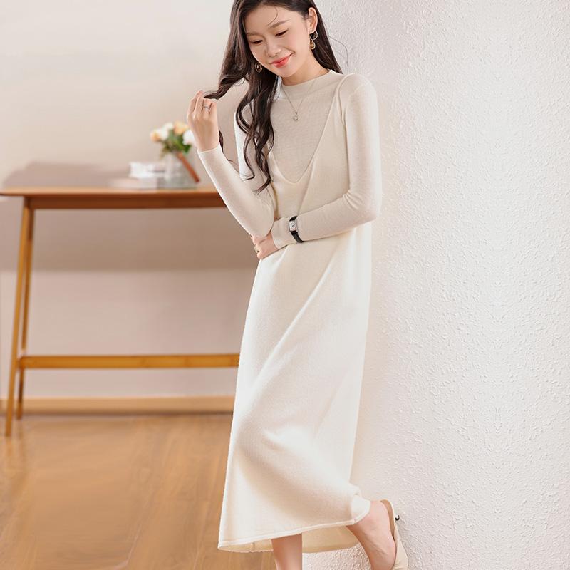 Dámské kašmírové šaty Qinghe kašmír 30% kašmír 70% vlna podzimní a zimní kašmírová sukně měkká a teplá