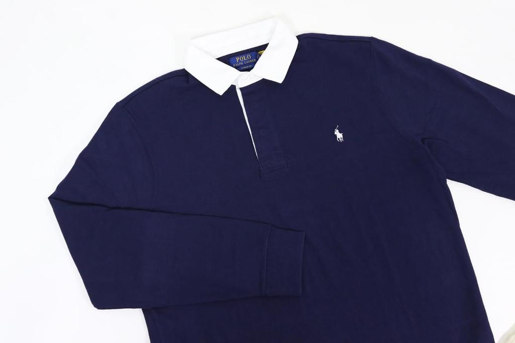 Polo Ralph Lauren Classic Fit Long Sleeve Rugby Shirt with Embroidered Size Men's Pony, 0103976-L-NAVY [Used]