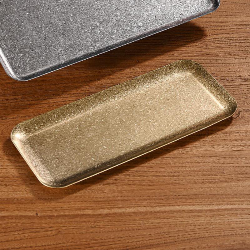 Vintage Stainless Steel Snowflake Silver Rectangle Tray Round Edge Dinner Plate Dessert Grill Tray Steak Plate Decorative Tray