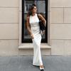 LYRIA Woman Elegant Sexy French Ball Gown Long White Dress Female O-neck Sleeveless Dress Women