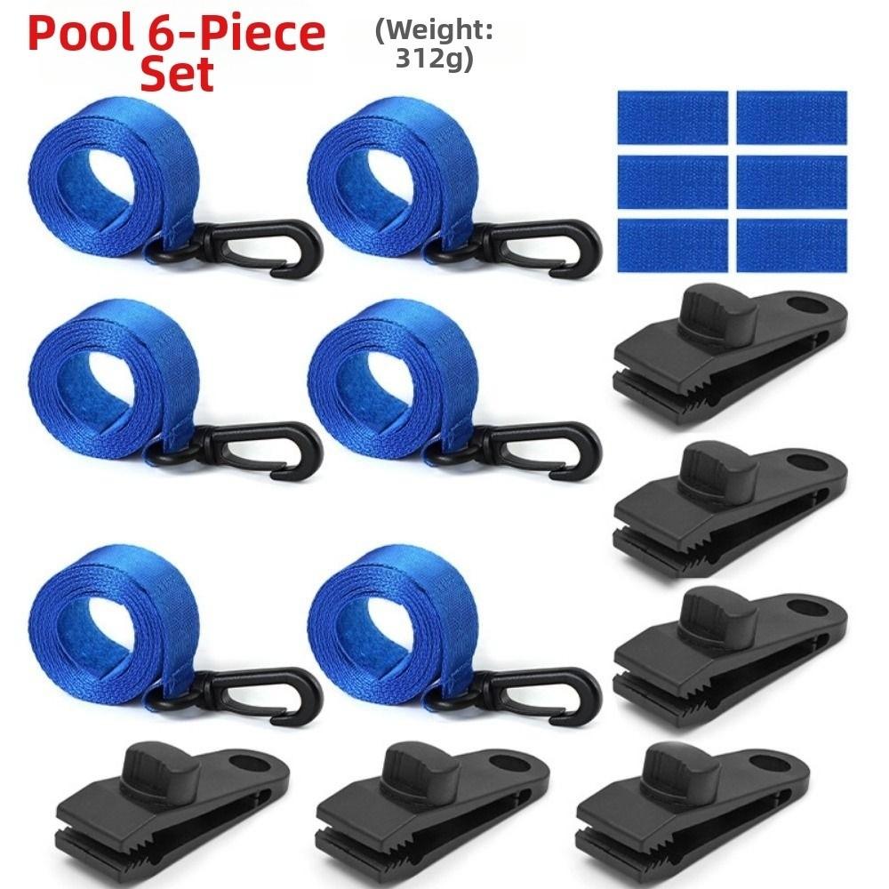 1/6Sets Windproof Heavy-duty Pool Solar Cover Universal Fixed Rope&Clip New Reel Attachment Kit