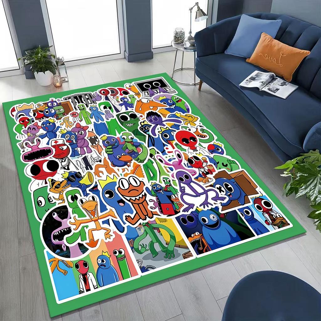 Spiel 3D R-Rainbow F-Friends Cartoon Kunst Teppich für Schlafzimmer Wohnzimmer Sofa Zuhause Fußmatte Dekor,Große rutschfeste Kinderspiel-Bodenmatte