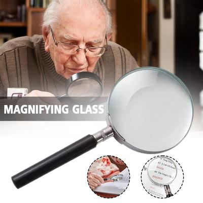 10X Magnification Handheld Magnifier Magnifying Glass Handle 50mm Handheld Semi-metallic Stainless Steel Magnifier