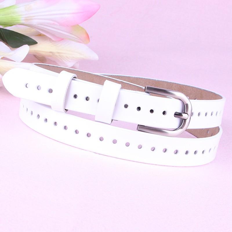Womens Genuine Leather Belt With Hollow Cut Design Slim Width Buckle Casual Chic Waistband Jeans Office Wear