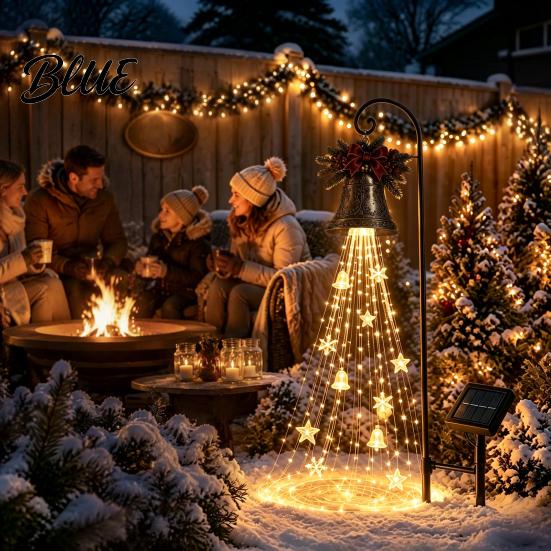 Traditional Xmas Lawn Stakes Christmas Bell Cascade Solar Yard Light for Decor Warm White Cascading Decorative Patio Lights Garden Stake Pathway