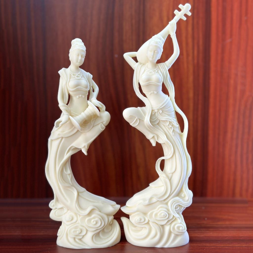 Home Decoration Accessories Ivory Fruit Wood Carving Dunhuang Flying Beauty Ornament Chinese Classical Living Room Decorations