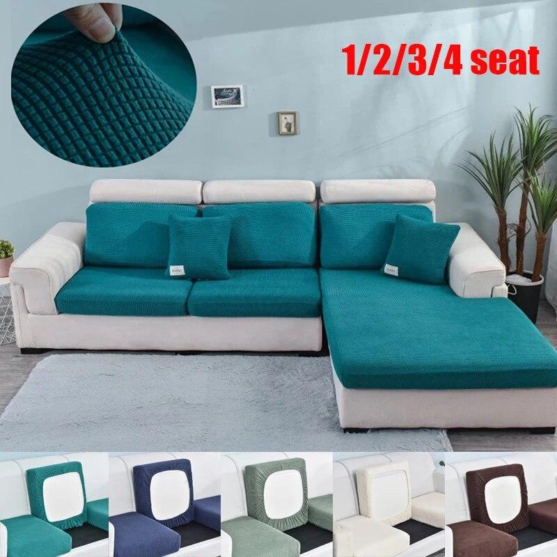 Dicker Jacquard-Sofakissenbezug, elastische Sofasitzbezüge für das Wohnzimmer, Stretch-Couchbezug, Schnittsofabezug für L-förmiges Sofa