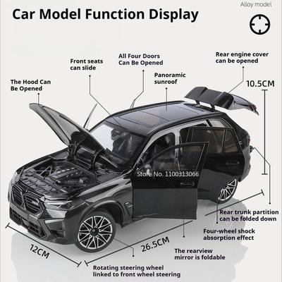 1:18 X5M 5 Series 530Li Alloy Toy Model Diecast Cars Wheel Shock Absorption Slide Forward Miniature Vehicle Collect Souvenirs