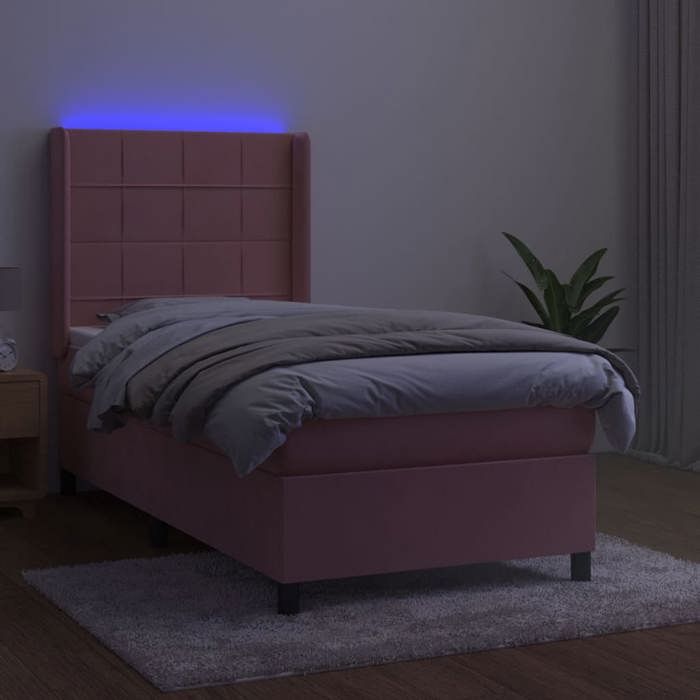 Sommier tapissier - Maison Exclusive - 90x200 cm - Velours rose - LED colorée
