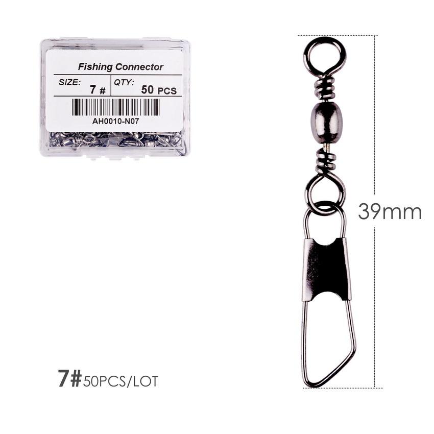 50Pcs/ Box Brass Barrel Fishing Swivel Solid Rings Fishing Pin Line Connector Fishhook with Interlock Snap Swivels Tackle Tool