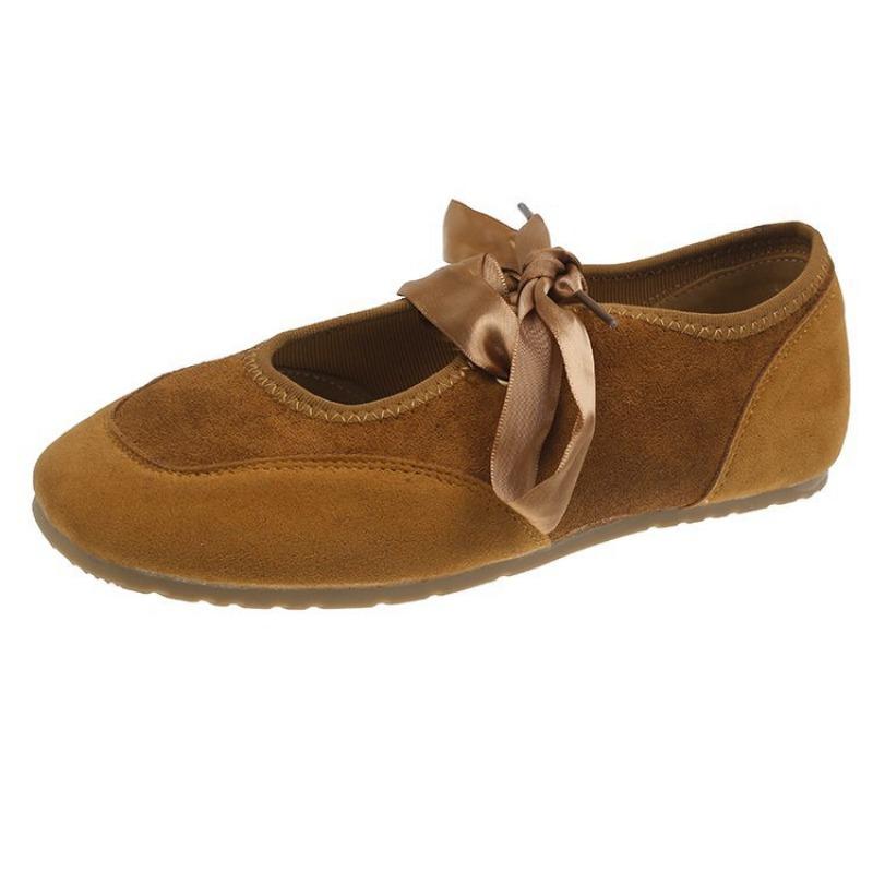 Gentle Shallow Mouth Square Head Mary Jane Shoes Women's Autumn and Winter New Lace-up Single Shoes Women's Flat Ballet Shoes