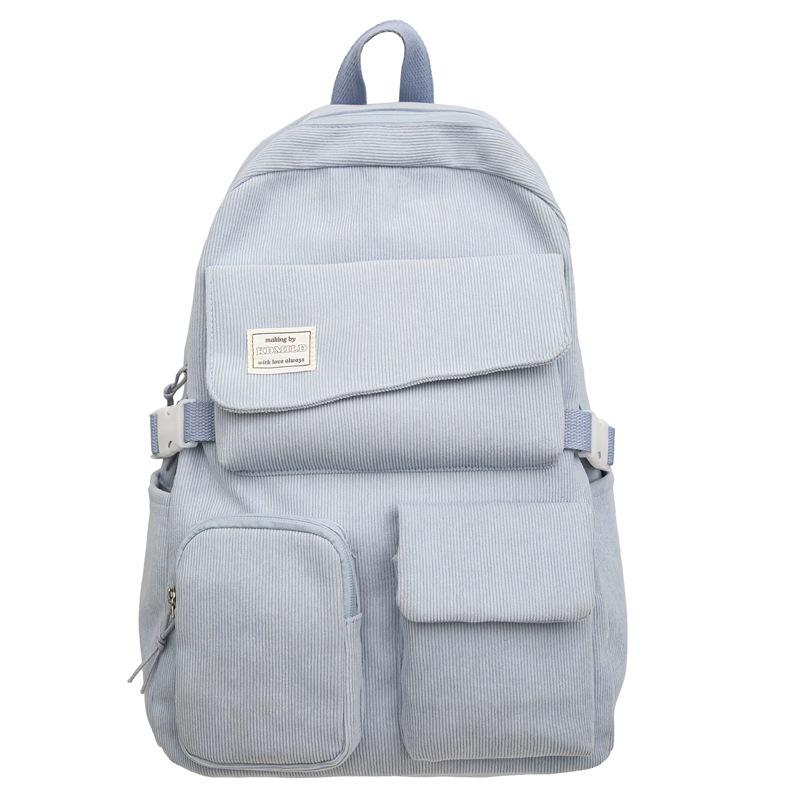 

Однотонный вельветовый женский рюкзак для школьников, школьный рюкзак для кампуса, большой емкости синий