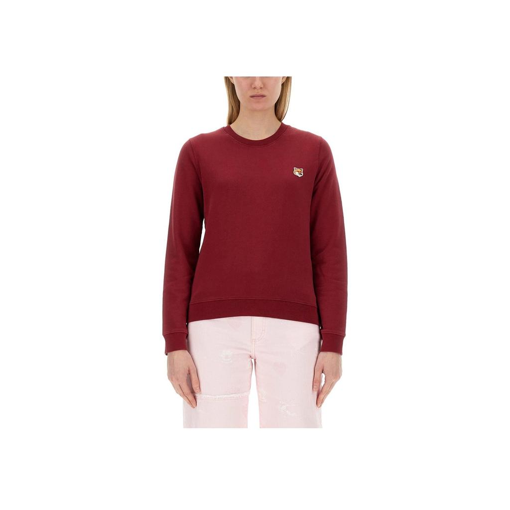 Maison Kitsune Logo Pattern Crew Neck Fitted Pullover Long Sleeve Sweater Women Sweater Red LW00302KM0001P675