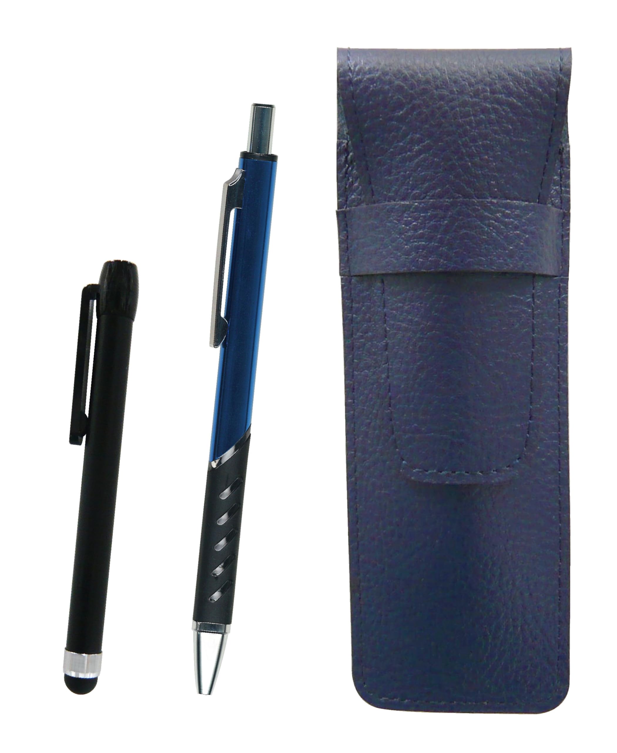 

Grained leather pencil case blue metal touch stick black and metal color ballpoint pen blue SASL-ALB-SI2067BP-L
