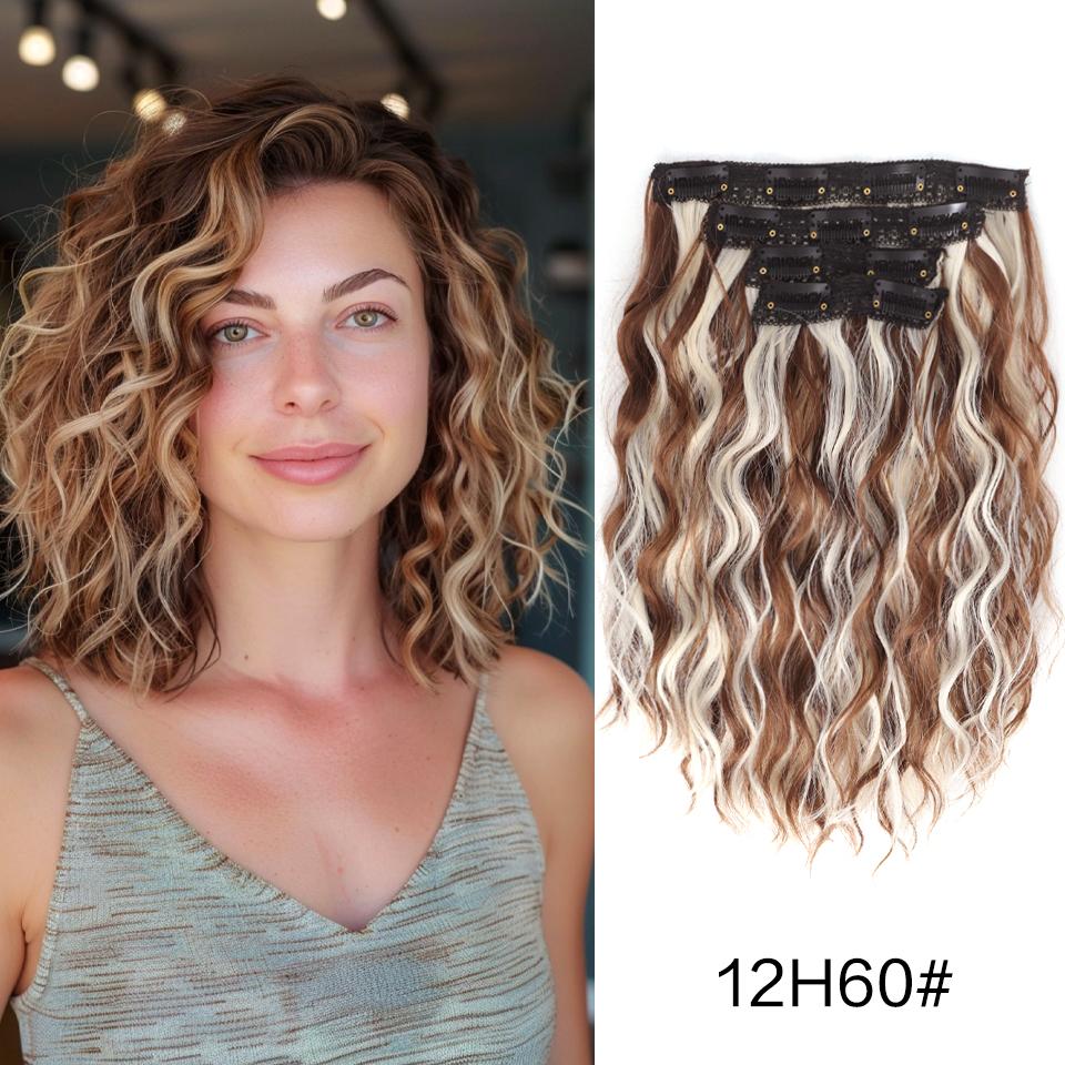 

Накладные волосы на заколках 4 шт. на всю голову длиной 12 дюймов, кудрявые, волнистые, из синтетических волос, натуральные волнистые для женщин, девушек, для волос