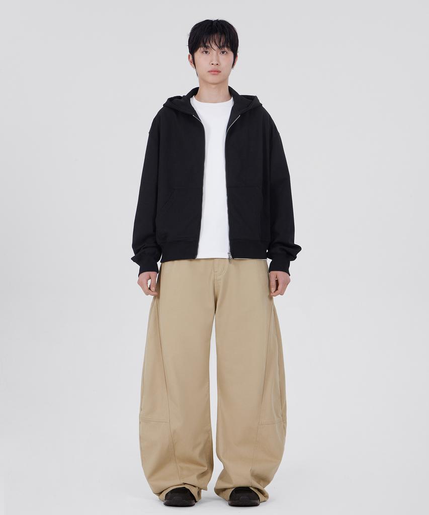 GLW Curved Cut Wide Cotton Pants Beige