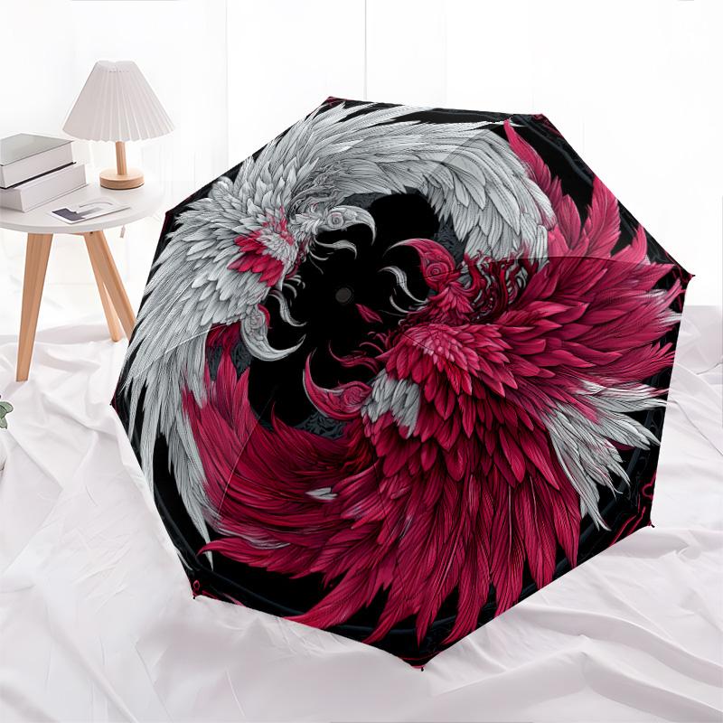 Feather Wings pattern, automatic folding umbrella, portable and foldable design, 8 ribs, a Christmas or birthday gift.