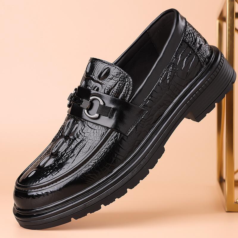 Кожаная обувь новая осенняя кожаная дышащая крокодиловый узор ботинки-шапочки британские мягкая подошва деловая обувь для ног 38
