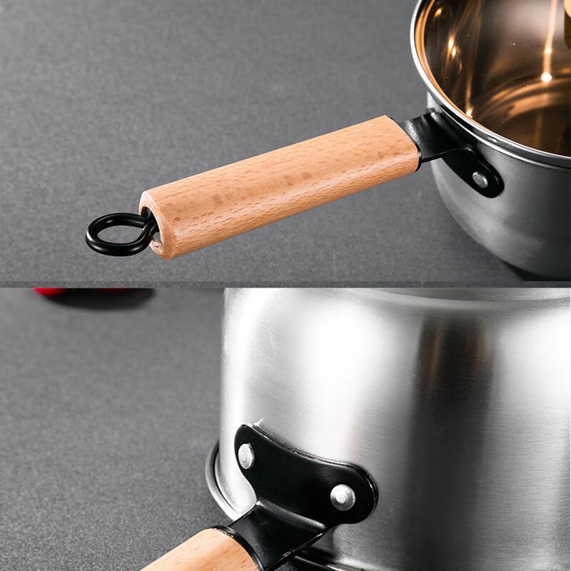 Utoo Stainless Steel Milk/Saucepan with Wooden Handle and Glass Lid