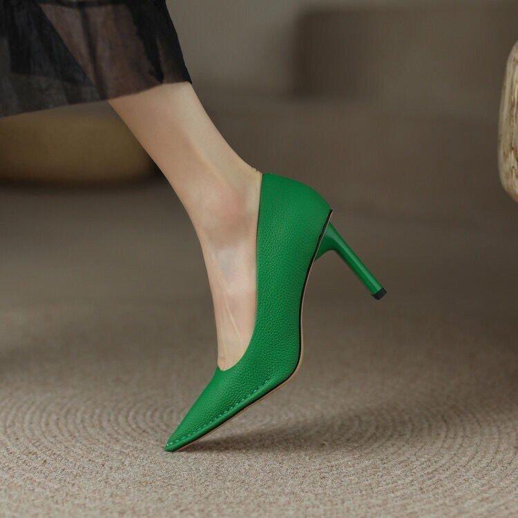 European station new pointed professional high heels femininity thin heel soft leather versatile shallow mouth single shoes work shoes