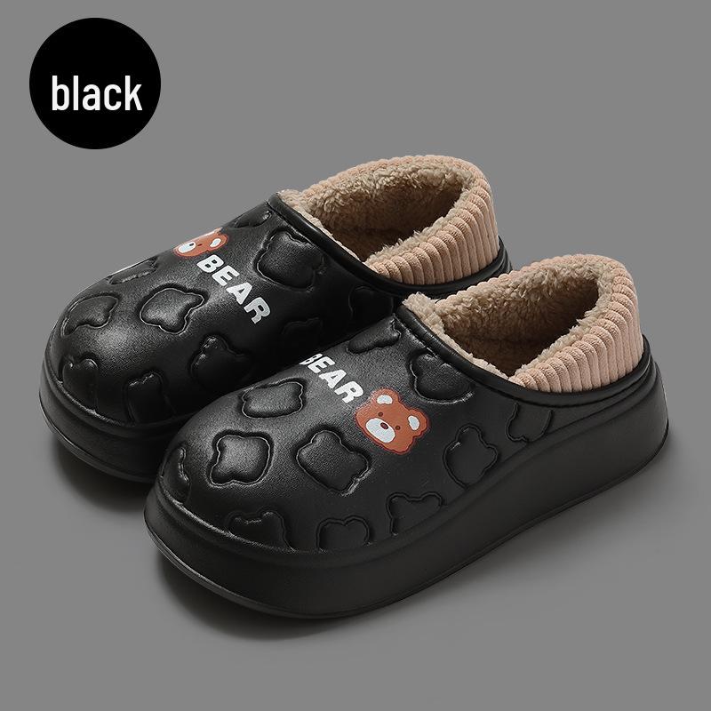 Women's Closed-Heel Waterproof Cotton Slippers - Non-Slip, Warm, Thick-Soled for Indoor Use, Autumn & Winter