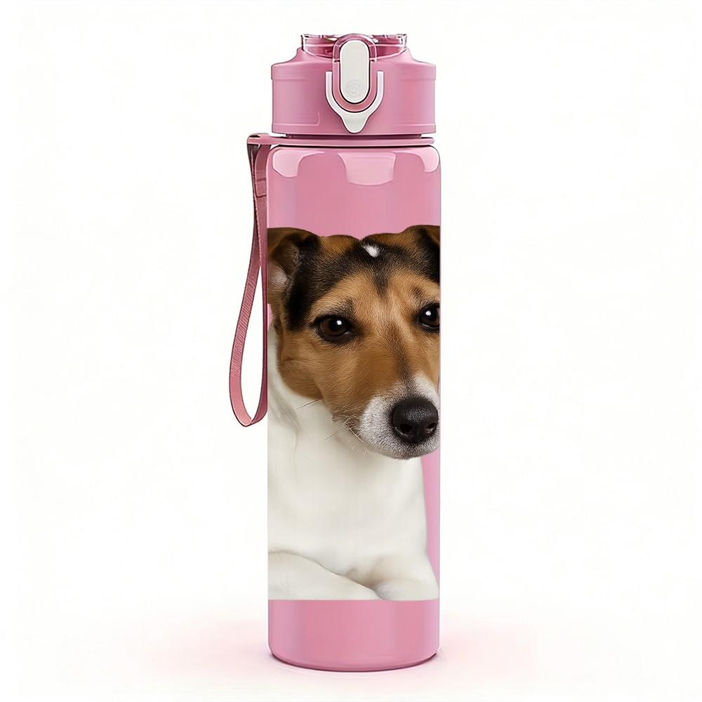 1PC Jack Russell Dog Portrait 750ml Color Plastic Sports Water Bottle Leakproof Flip Straw Lid Suitable for Sports Office Home Use