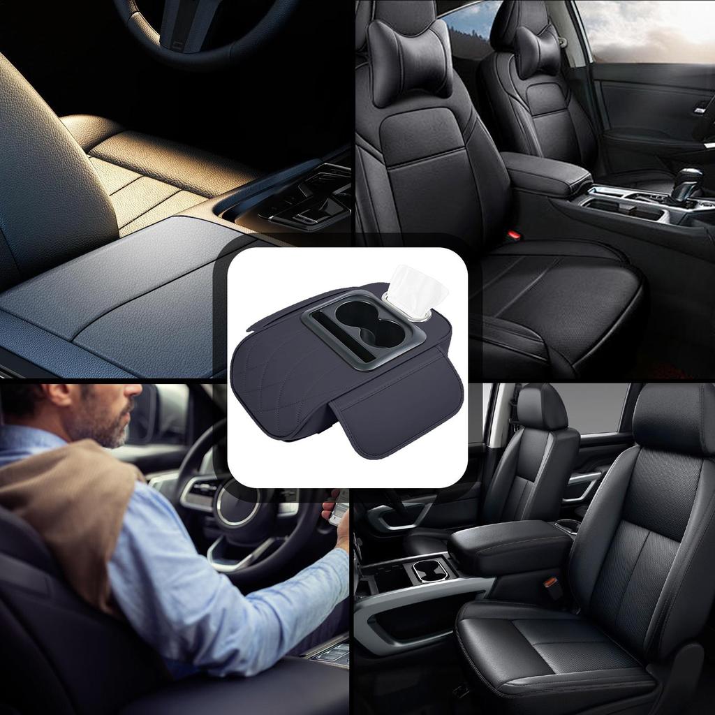 Car Armrest Storage Box Ergonomic Box Cushion Car Center Console Cover With Cup Holder Tissue Box Phone Slot Side Storage Bag