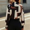 Spring temperament commuting geometric pattern stand-up collar shirt women's loose long sleeves European and American style elegant digital printing