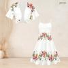 Women Plus Size White Floral Printed Batwing Sleeve Cropped Shrug Strappy Flared Dress Two Piece Set