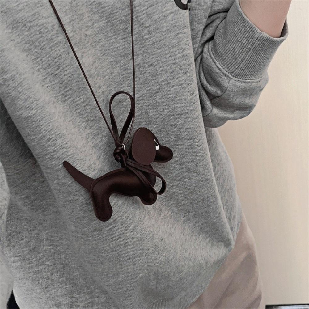 Brown Leather Dachshund Long Sweater Chain Necklace Necklace Pendant Necklace For Women Kpop Design Jewelry Trendy Accessories