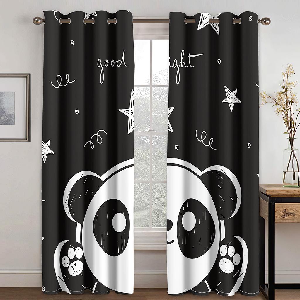 Cartoon Animation Panda Animal Window Curtains in Kids Bedroom Living Room Hall Treatments Kitchen Home Decor Drapes Blinds 2Pcs