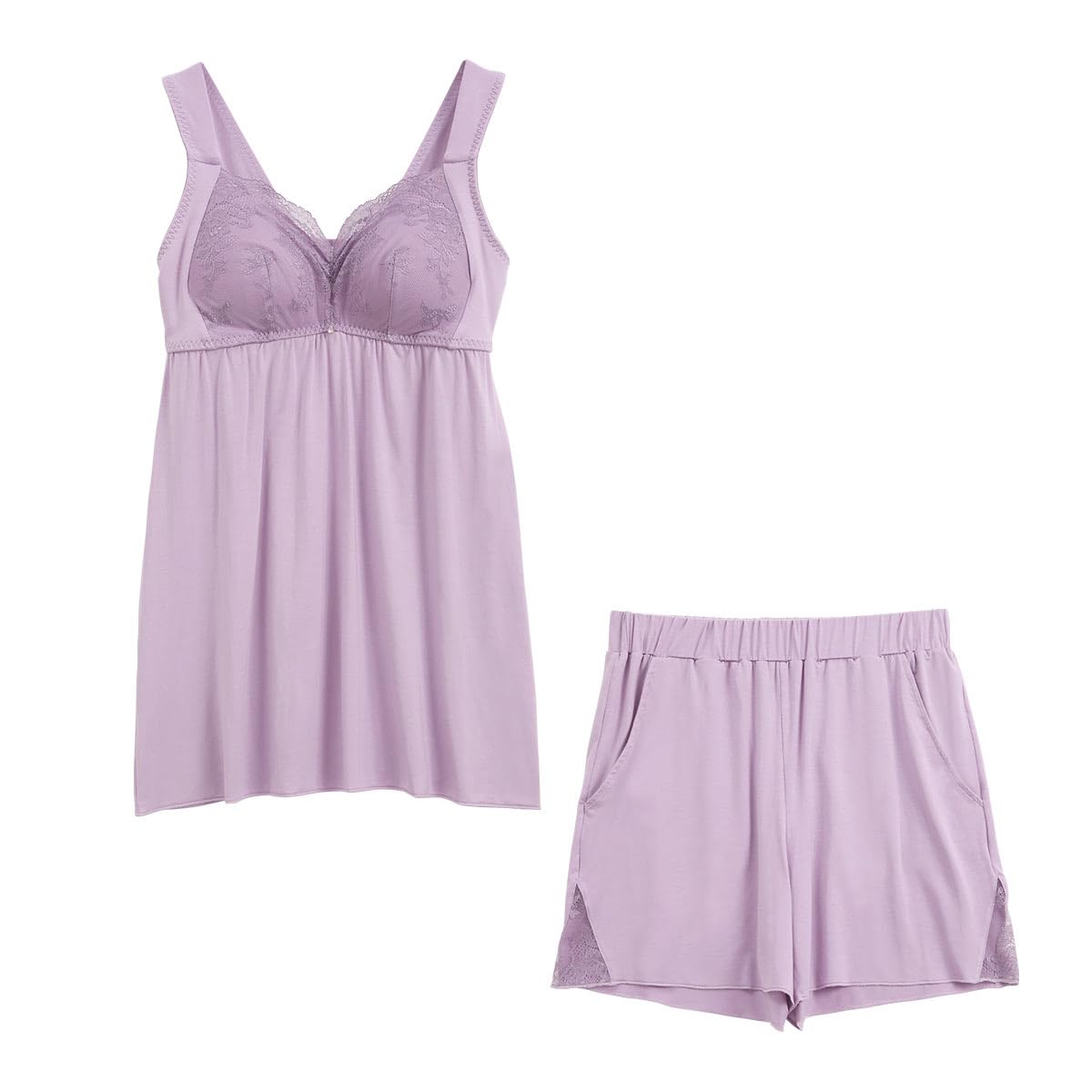 

Топ и низ для дома с чашками день и ночь M [bloomingFLORA] пижама, комплект, майка, бюстгальтер, использование, шорты, комбинезон, (LV-лавандовый, L)