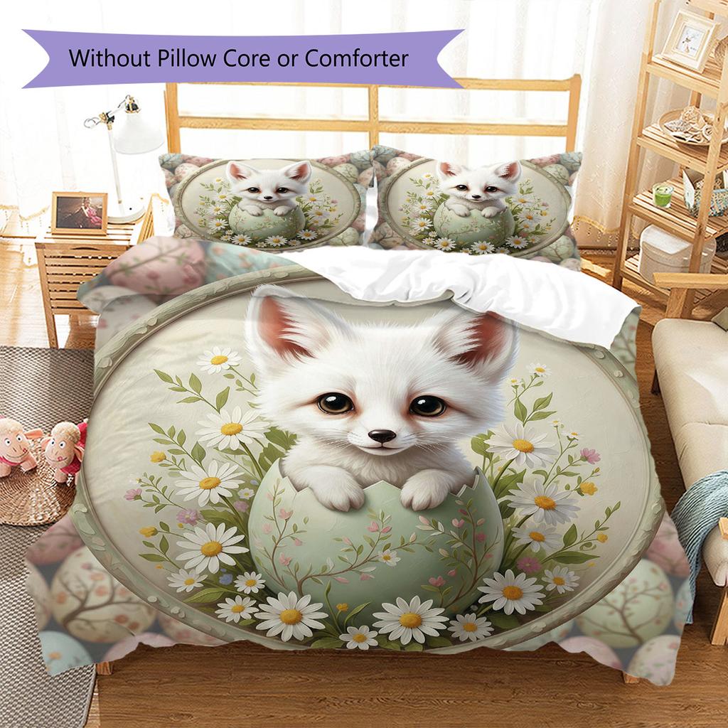 CuteEasteranimals Pattern Bedding Quilt Set Quilt Cover Pillowcase Home Decoration Birthday Gift (1 * duvet cover + 2 * pillowcase, without core)