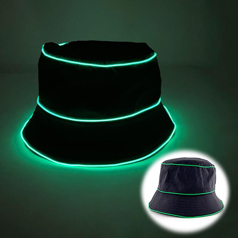 Solid Color Style Beach LED Cap Luminous Fisherman Hat El Wire Bucket Hats Glow In The Dark For Club Rave Party Wedding Props