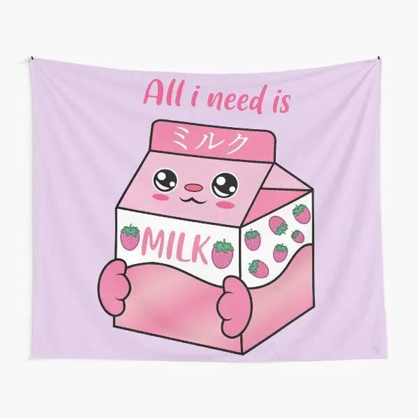 Arazzo Carino al Latte di Fragola Cartone Animato Rosa Fragola Appeso a Parete Arte per Stanza di Bambine Adolescenti Decorazione Coperta da Parete Rosa