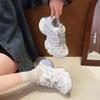 Heightened, breathable, round-toe, niche athleisure shoes for women, 2025 spring new European station mesh platform daddy shoes