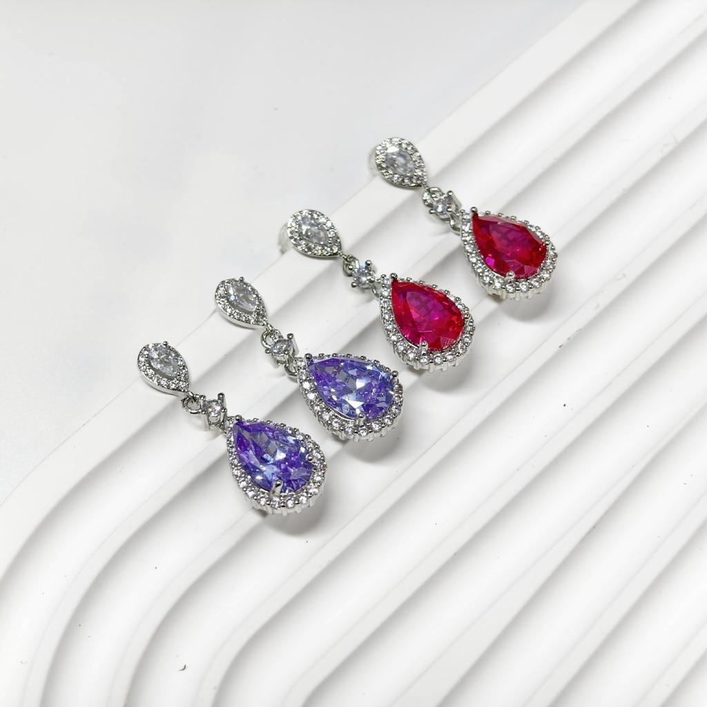 Gusen Teardrop Series Colorful Gem & Diamond Earrings