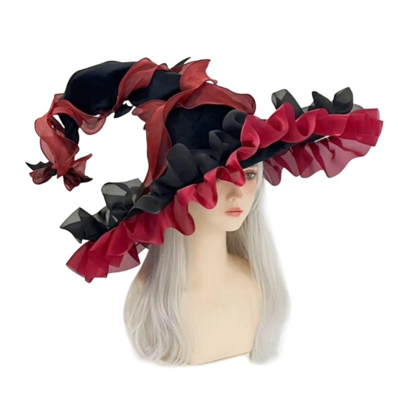 Adjustable Witch Costume Hat Lightweight Comfortable Fabric Elastic Band For Halloween Parties Cosplay Event And Themed Gatherings