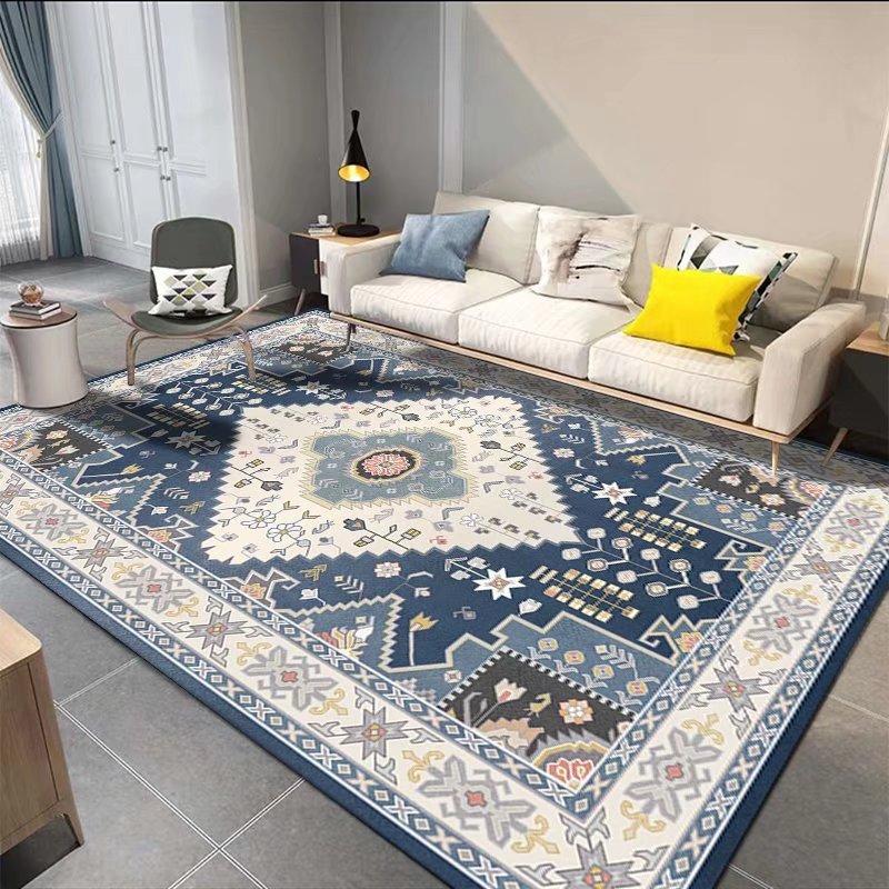 Persian Ethnic Style Carpet, Living Room Sand Coffee Table Floor Mat, Bedroom Bedside Crystal Velvet Carpet